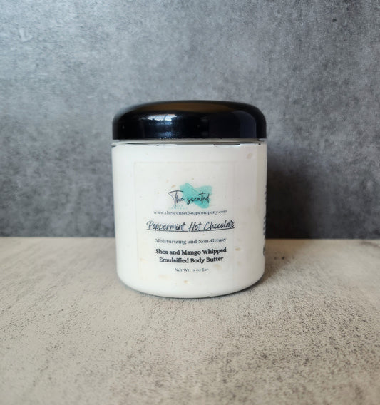 HOT CHOCOLATE and PEPPERMINT Emulsified Body Butter Shea Butter and Mango Butter Moisturizing Body Butter 8 oz