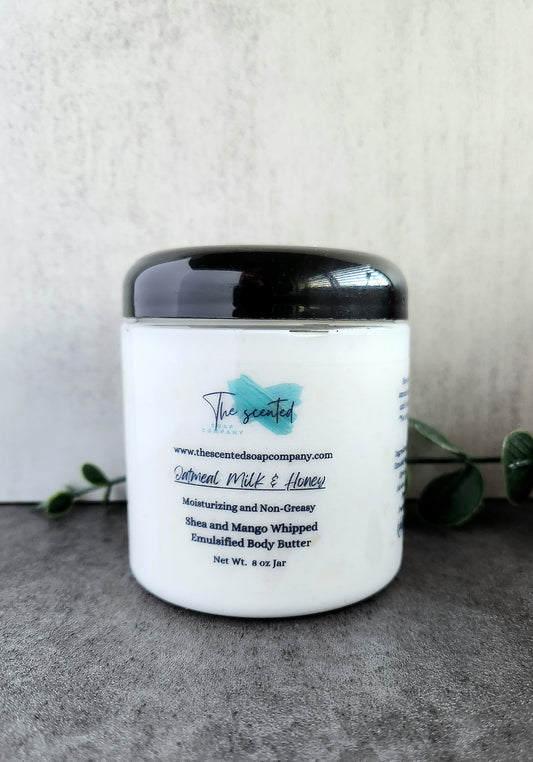 Oatmeal Milk & Honey Emulsified Body Butter Shea Butter and Mango Butter Moisturizing Body Butter 8 oz