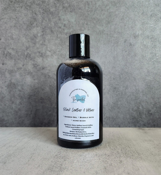 BLACK LEATHER and VETIVER Shower Gel Body Wash Bubble Bath Hand Soap Liquid Soap 8 oz bottle