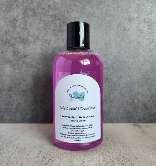 WILD CURRANT and SANDALWOOD Shower Gel Body Wash Bubble Bath Hand Soap Liquid Soap 8 oz bottle