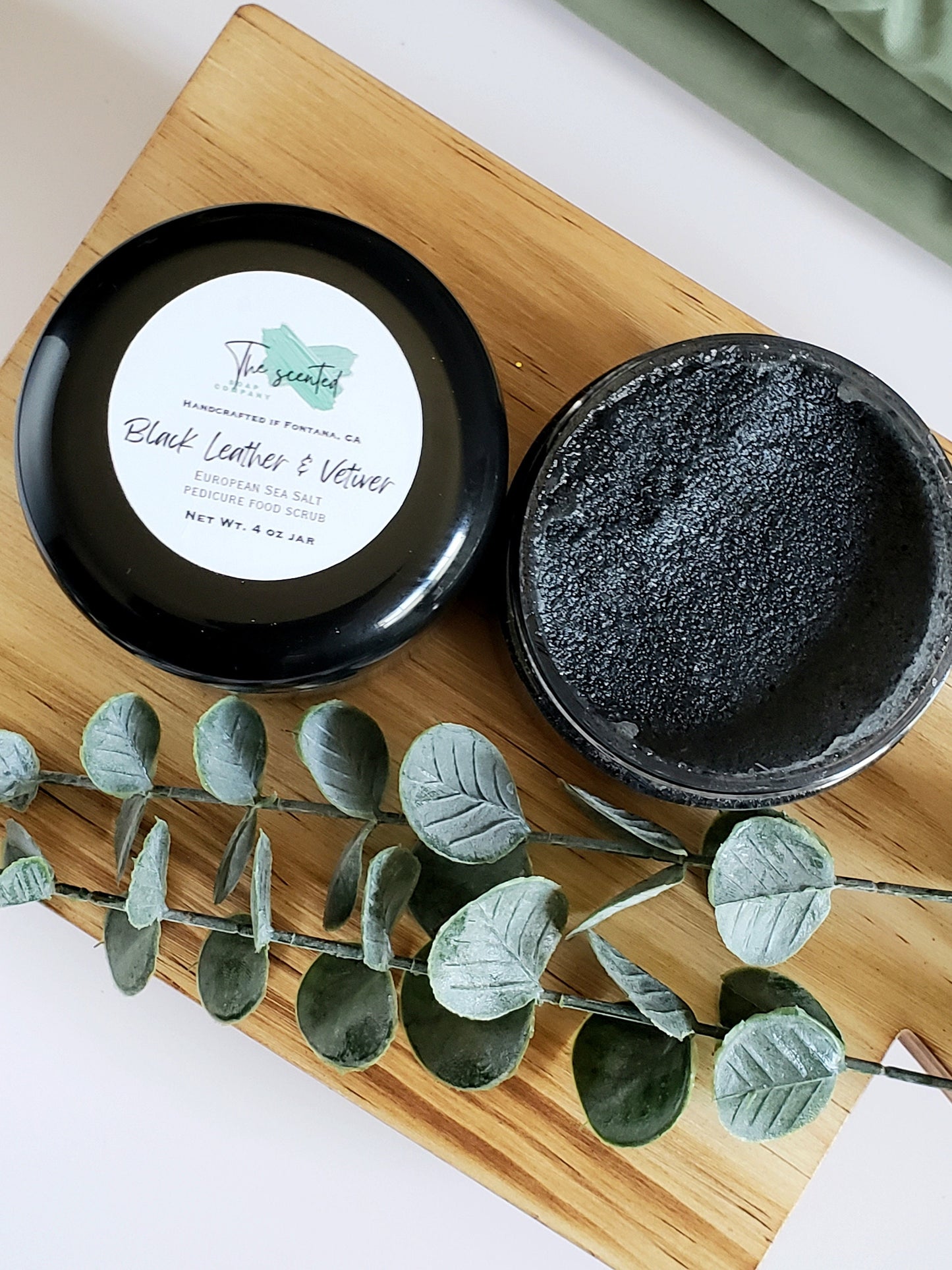 Foot Scrub for Men BLACK LEATHER & VETIVER and Activated Charcoal Exfoliating Pedicure Foot Scrub (Emulsified) 4oz Jar