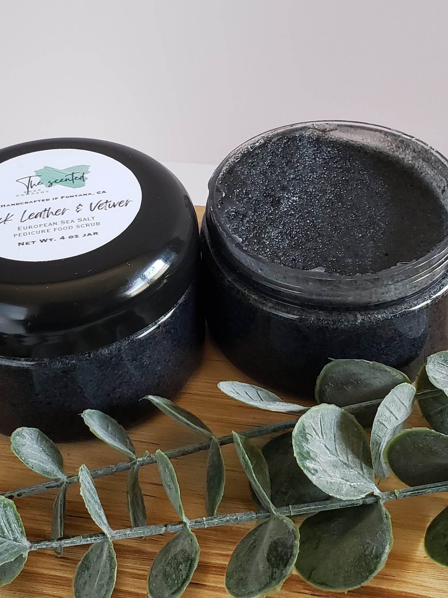 Foot Scrub for Men BLACK LEATHER & VETIVER and Activated Charcoal Exfoliating Pedicure Foot Scrub (Emulsified) 4oz Jar