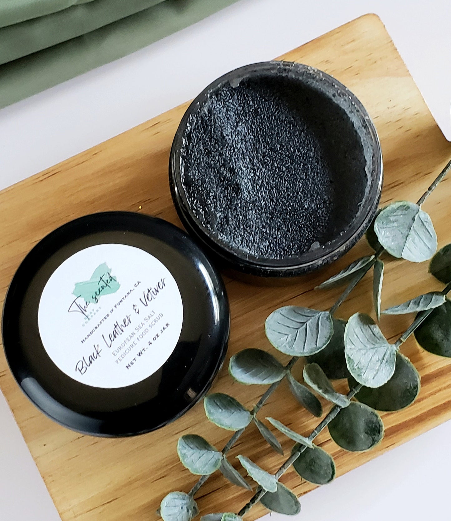 Foot Scrub for Men BLACK LEATHER & VETIVER and Activated Charcoal Exfoliating Pedicure Foot Scrub (Emulsified) 4oz Jar