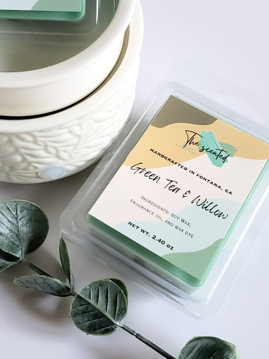 Wax Melts Soy Wax Melts Scented GREEN TEA and WILLOW Wax Melts Candle Wax Melts 6 Cavity Clamshell Wax Melts